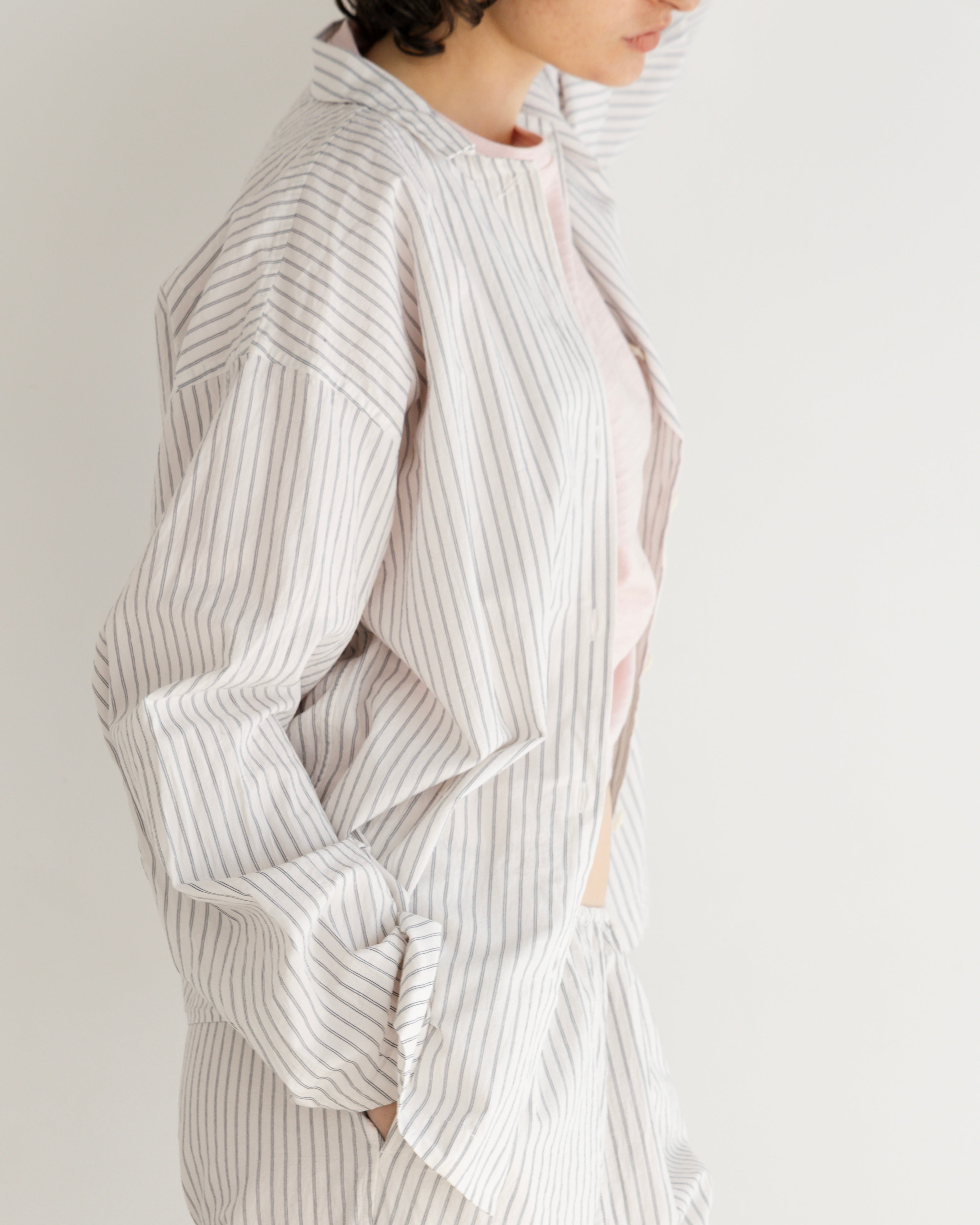 COTTON STRIPE OPEN COLLAR SHIRT(コットンストライプオープンカラーシャツ)|BIYOMA(ビヨーマ)OFFICIAL ONLINE STORE